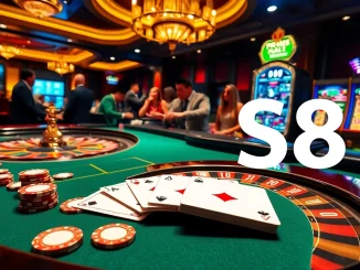 Experience luxurious gambling with S8-themed poker chips and high-stakes tables.
