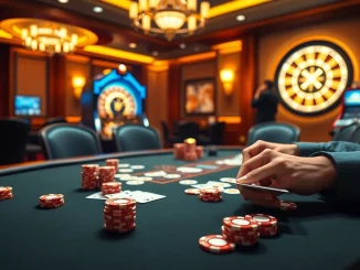 A high-stakes casino experience at https://98win1.in.net/, featuring players at an elegant poker table with luxurious chips and cards.
