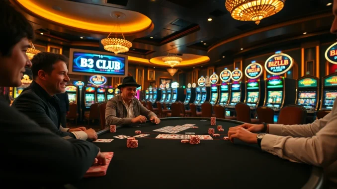 Players enjoying a thrilling game at B52 CLUB poker table in a lively casino atmosphere.