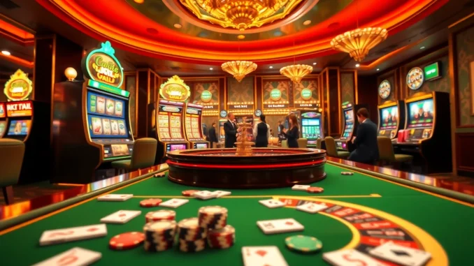 A dynamic online casino experience showcasing tt88.com with vibrant casino tables, chips, and an immersive atmosphere.