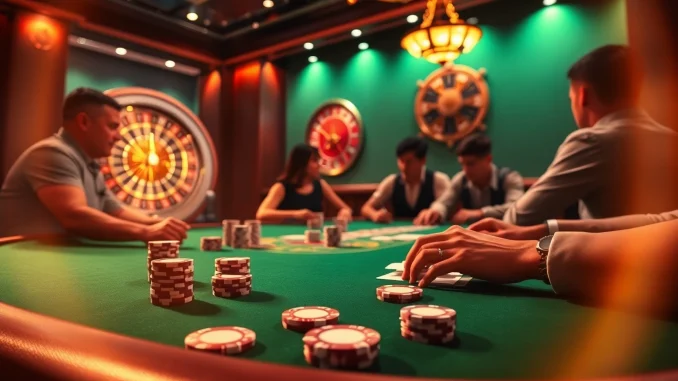 Action-packed poker game at 789BET casino with players strategizing their moves.