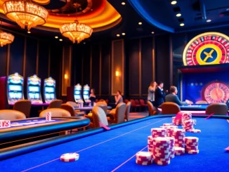 S8 casino players strategizing at a luxurious gambling table with vibrant poker chips.