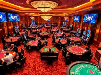 Experience the vibrant gaming action at https://188v.bz/ with luxurious casino tables, thrilling games, and engaging players.
