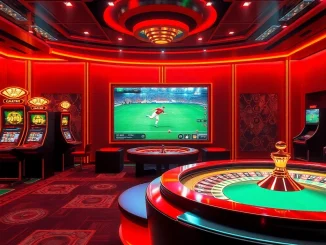 Xoilac TV featuring a vibrant online casino scene with slot machines and live football streaming.