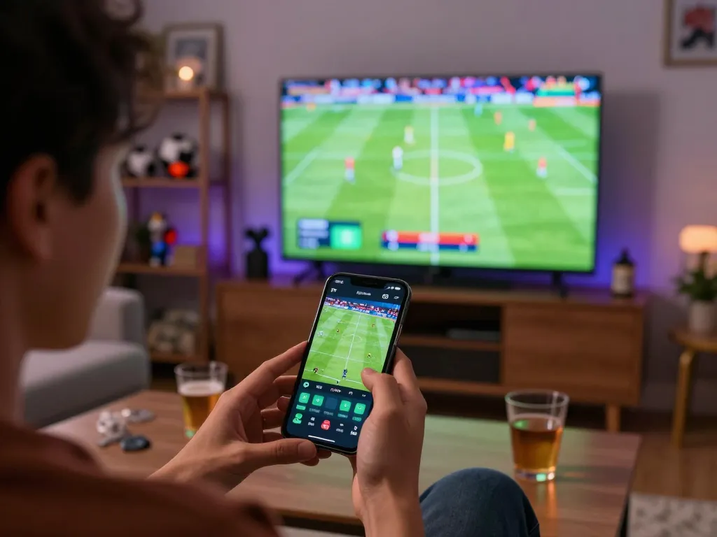 Engaged user placing bets on live matches at 78win's sports betting app on smartphone.