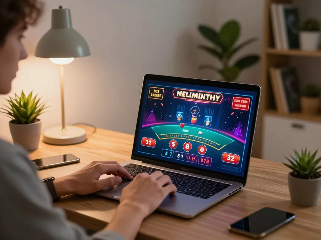vin88 player engaging in live blackjack on laptop in a cozy home setting