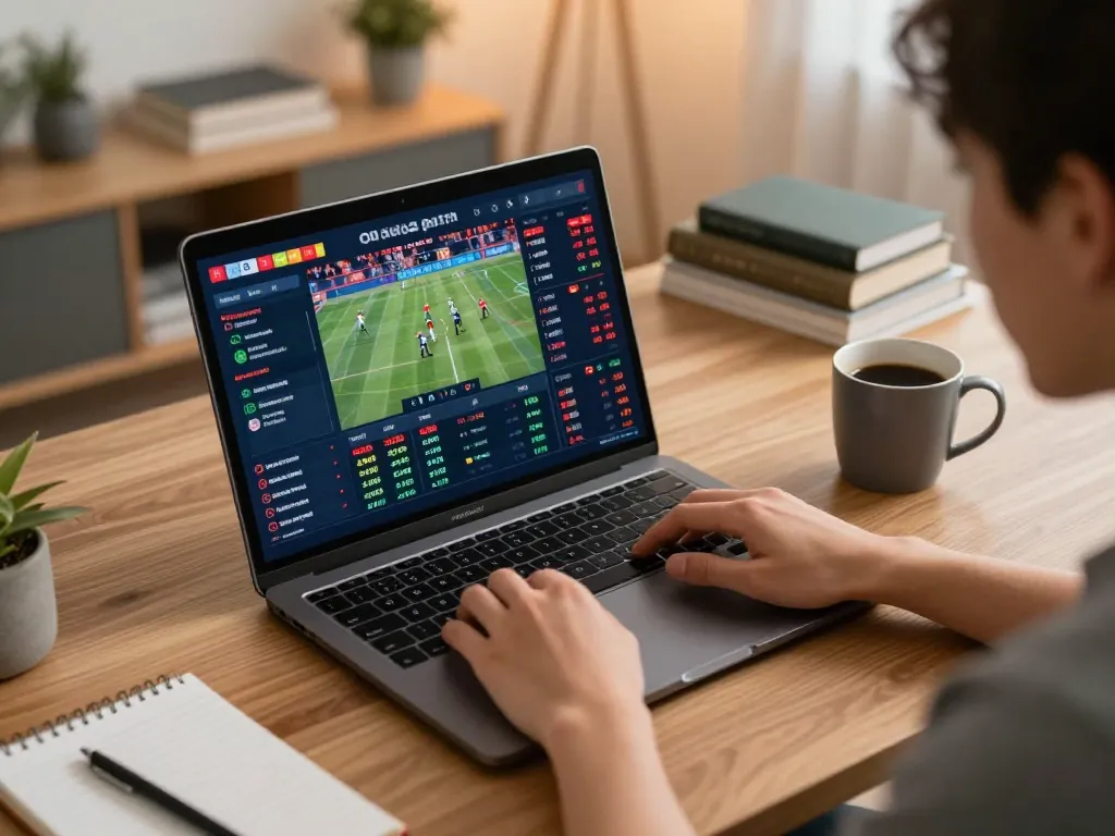 Experience live sports betting action with du88 on a laptop in a modern home setting.